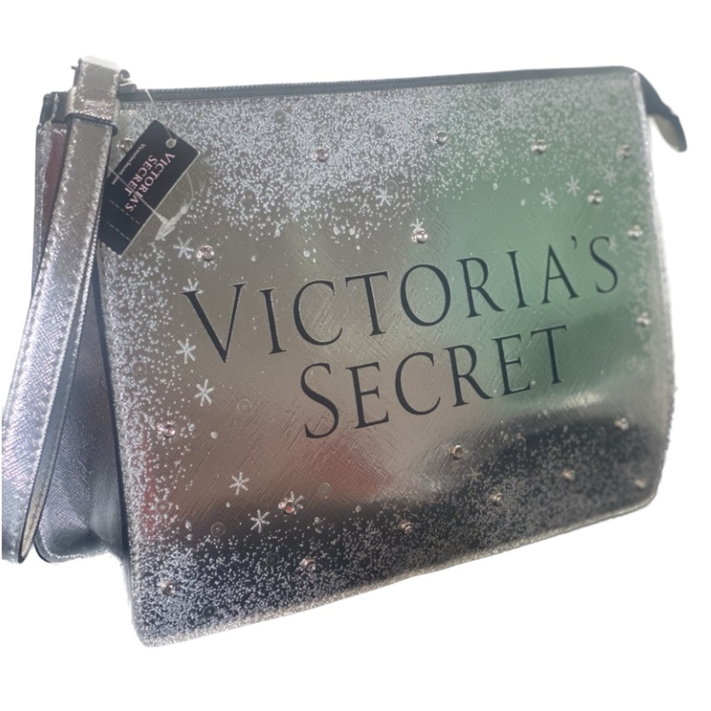Victoria’s Secret Metallic Silver Snowflake & Rhinestone Embellished Bag - NWT